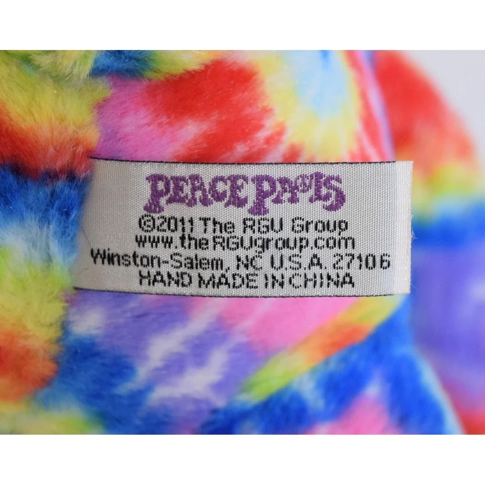 2011 Peace Pals Rainbow Tie Dye Pink Nose Teddy Bear 8